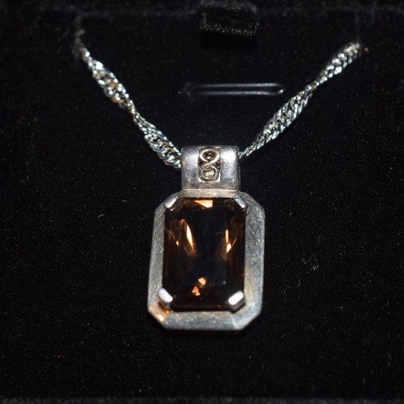 Boxed Michelle Albala Sterling Silver & 14k. Gold Smokey Quartz Necklace - Picture 7 of 7